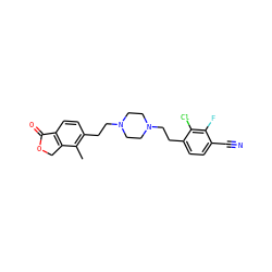 Cc1c(CCN2CCN(CCc3ccc(C#N)c(F)c3Cl)CC2)ccc2c1COC2=O ZINC000146624269