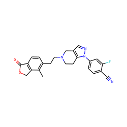 Cc1c(CCN2CCc3c(cnn3-c3ccc(C#N)c(F)c3)C2)ccc2c1COC2=O ZINC001772599209