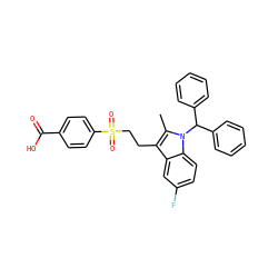 Cc1c(CCS(=O)(=O)c2ccc(C(=O)O)cc2)c2cc(F)ccc2n1C(c1ccccc1)c1ccccc1 ZINC000028566679