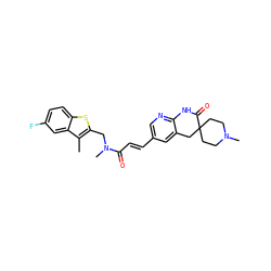 Cc1c(CN(C)C(=O)/C=C/c2cnc3c(c2)CC2(CCN(C)CC2)C(=O)N3)sc2ccc(F)cc12 ZINC000045245115