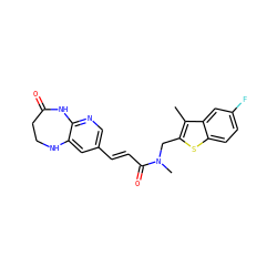Cc1c(CN(C)C(=O)/C=C/c2cnc3c(c2)NCCC(=O)N3)sc2ccc(F)cc12 ZINC000045245154