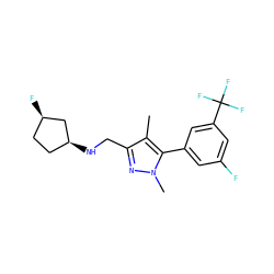 Cc1c(CN[C@H]2CC[C@@H](F)C2)nn(C)c1-c1cc(F)cc(C(F)(F)F)c1 ZINC000043071920