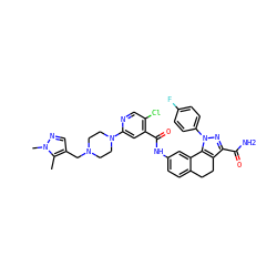 Cc1c(CN2CCN(c3cc(C(=O)Nc4ccc5c(c4)-c4c(c(C(N)=O)nn4-c4ccc(F)cc4)CC5)c(Cl)cn3)CC2)cnn1C ZINC000072123728