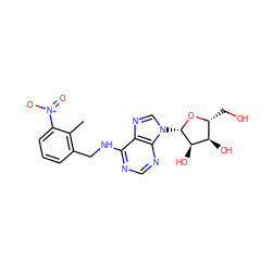 Cc1c(CNc2ncnc3c2ncn3[C@@H]2O[C@H](CO)[C@@H](O)[C@H]2O)cccc1[N+](=O)[O-] ZINC000029058010