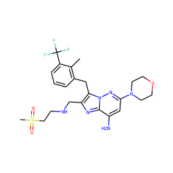 Cc1c(Cc2c(CNCCS(C)(=O)=O)nc3c(N)cc(N4CCOCC4)nn23)cccc1C(F)(F)F ZINC001772624273