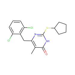 Cc1c(Cc2c(Cl)cccc2Cl)nc(SC2CCCC2)[nH]c1=O ZINC000013556533