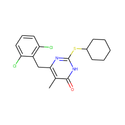 Cc1c(Cc2c(Cl)cccc2Cl)nc(SC2CCCCC2)[nH]c1=O ZINC000013556536