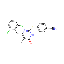 Cc1c(Cc2c(Cl)cccc2Cl)nc(Sc2ccc(C#N)cc2)[nH]c1=O ZINC000034820524