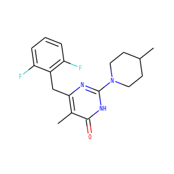Cc1c(Cc2c(F)cccc2F)nc(N2CCC(C)CC2)[nH]c1=O ZINC000028866339