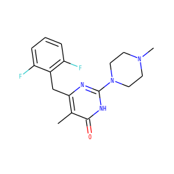 Cc1c(Cc2c(F)cccc2F)nc(N2CCN(C)CC2)[nH]c1=O ZINC000003648076