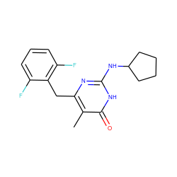 Cc1c(Cc2c(F)cccc2F)nc(NC2CCCC2)[nH]c1=O ZINC000009692003