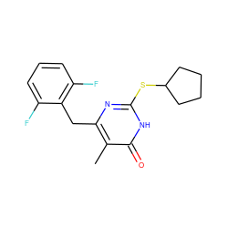 Cc1c(Cc2c(F)cccc2F)nc(SC2CCCC2)[nH]c1=O ZINC000009692002