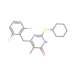 Cc1c(Cc2c(F)cccc2F)nc(SC2CCCCC2)[nH]c1=O ZINC000013556549