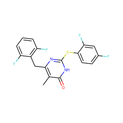 Cc1c(Cc2c(F)cccc2F)nc(Sc2ccc(F)cc2F)[nH]c1=O ZINC000034820510