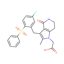 Cc1c(Cc2cc(F)ccc2S(=O)(=O)c2ccccc2)c2c(n1CC(=O)O)CCNC2=O ZINC000205462890