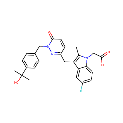 Cc1c(Cc2ccc(=O)n(Cc3ccc(C(C)(C)O)cc3)n2)c2cc(F)ccc2n1CC(=O)O ZINC000095561333