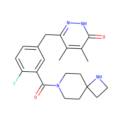 Cc1c(Cc2ccc(F)c(C(=O)N3CCC4(CCN4)CC3)c2)n[nH]c(=O)c1C ZINC000045388110