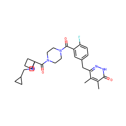 Cc1c(Cc2ccc(F)c(C(=O)N3CCN(C(=O)C4(NCC5CC5)CCC4)CC3)c2)n[nH]c(=O)c1C ZINC000045365729