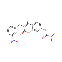 Cc1c(Cc2cccc([N+](=O)[O-])c2)c(=O)oc2cc(OC(=O)N(C)C)ccc12 ZINC000114922688