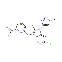 Cc1c(Cc2cccc(C(=O)O)n2)c2ccc(Cl)cc2n1-c1cnn(C)c1 ZINC001772599856