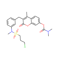 Cc1c(Cc2cccc(N(C)S(=O)(=O)CCCCl)c2)c(=O)oc2cc(OC(=O)N(C)C)ccc12 ZINC000299869174