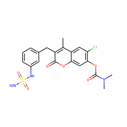 Cc1c(Cc2cccc(NS(N)(=O)=O)c2)c(=O)oc2cc(OC(=O)N(C)C)c(Cl)cc12 ZINC000103283463
