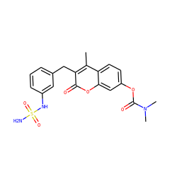 Cc1c(Cc2cccc(NS(N)(=O)=O)c2)c(=O)oc2cc(OC(=O)N(C)C)ccc12 ZINC000103251002