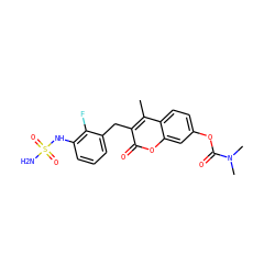 Cc1c(Cc2cccc(NS(N)(=O)=O)c2F)c(=O)oc2cc(OC(=O)N(C)C)ccc12 ZINC000103251004