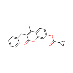 Cc1c(Cc2ccccc2)c(=O)oc2cc(OC(=O)C3CC3)ccc12 ZINC000000457646