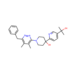 Cc1c(Cc2ccccc2)nnc(N2CCC(O)(c3ccc(C(C)(C)O)cn3)CC2)c1C ZINC000140559310