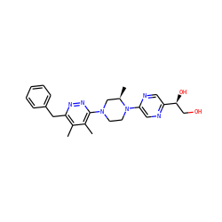 Cc1c(Cc2ccccc2)nnc(N2CCN(c3cnc([C@@H](O)CO)cn3)[C@H](C)C2)c1C ZINC000168373872