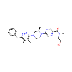 Cc1c(Cc2ccccc2)nnc(N2CCN(c3cnc(C(=O)N(C)CCO)cn3)[C@H](C)C2)c1C ZINC000201146582