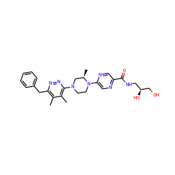 Cc1c(Cc2ccccc2)nnc(N2CCN(c3cnc(C(=O)NC[C@H](O)CO)cn3)[C@H](C)C2)c1C ZINC000201147519