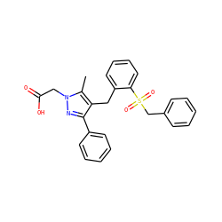 Cc1c(Cc2ccccc2S(=O)(=O)Cc2ccccc2)c(-c2ccccc2)nn1CC(=O)O ZINC000103237988