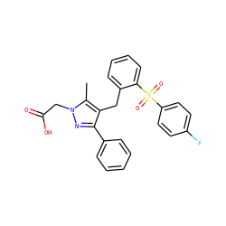 Cc1c(Cc2ccccc2S(=O)(=O)c2ccc(F)cc2)c(-c2ccccc2)nn1CC(=O)O ZINC000103237973