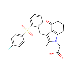 Cc1c(Cc2ccccc2S(=O)(=O)c2ccc(F)cc2)c2c(n1CC(=O)O)CCCC2=O ZINC000653717825