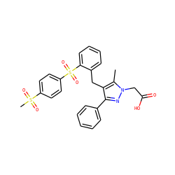 Cc1c(Cc2ccccc2S(=O)(=O)c2ccc(S(C)(=O)=O)cc2)c(-c2ccccc2)nn1CC(=O)O ZINC000103237983