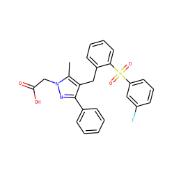Cc1c(Cc2ccccc2S(=O)(=O)c2cccc(F)c2)c(-c2ccccc2)nn1CC(=O)O ZINC000103237946