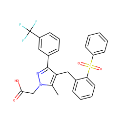 Cc1c(Cc2ccccc2S(=O)(=O)c2ccccc2)c(-c2cccc(C(F)(F)F)c2)nn1CC(=O)O ZINC000103238002