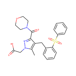 Cc1c(Cc2ccccc2S(=O)(=O)c2ccccc2)c(C(=O)N2CCOCC2)nn1CC(=O)O ZINC000103237928