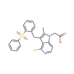 Cc1c(Cc2ccccc2S(=O)(=O)c2ccccc2)c2c(Cl)nccc2n1CC(=O)O ZINC000299822502