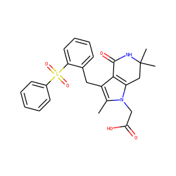 Cc1c(Cc2ccccc2S(=O)(=O)c2ccccc2)c2c(n1CC(=O)O)CC(C)(C)NC2=O ZINC000205440854