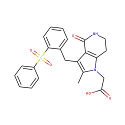 Cc1c(Cc2ccccc2S(=O)(=O)c2ccccc2)c2c(n1CC(=O)O)CCNC2=O ZINC000205449015