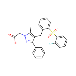 Cc1c(Cc2ccccc2S(=O)(=O)c2ccccc2F)c(-c2ccccc2)nn1CC(=O)O ZINC000103238004