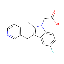 Cc1c(Cc2cccnc2)c2cc(F)ccc2n1CC(=O)O ZINC000096173330