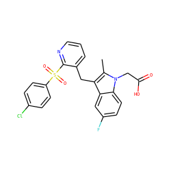 Cc1c(Cc2cccnc2S(=O)(=O)c2ccc(Cl)cc2)c2cc(F)ccc2n1CC(=O)O ZINC000043206326