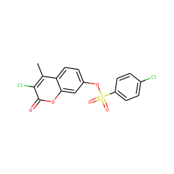 Cc1c(Cl)c(=O)oc2cc(OS(=O)(=O)c3ccc(Cl)cc3)ccc12 ZINC001772644812
