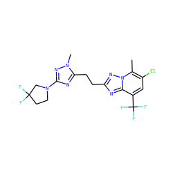 Cc1c(Cl)cc(C(F)(F)F)c2nc(CCc3nc(N4CCC(F)(F)C4)nn3C)nn12 ZINC000210580105