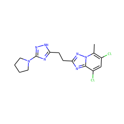 Cc1c(Cl)cc(Cl)c2nc(CCc3nc(N4CCCC4)n[nH]3)nn12 ZINC000210686644