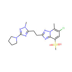 Cc1c(Cl)cc(S(C)(=O)=O)c2nc(CCc3nc(N4CCCC4)nn3C)nn12 ZINC000210686820